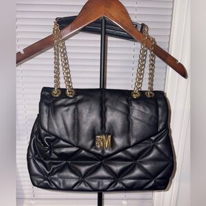 Steve Madden Black Quilted Shoulder Bag with Gold Chain